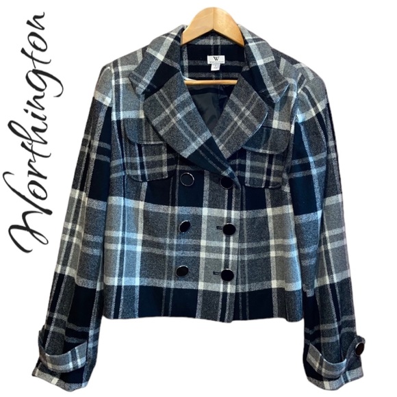 Worthington Jackets & Blazers - Worthington Wool Blend Plaid Cropped Pea Coat - Women’s Large